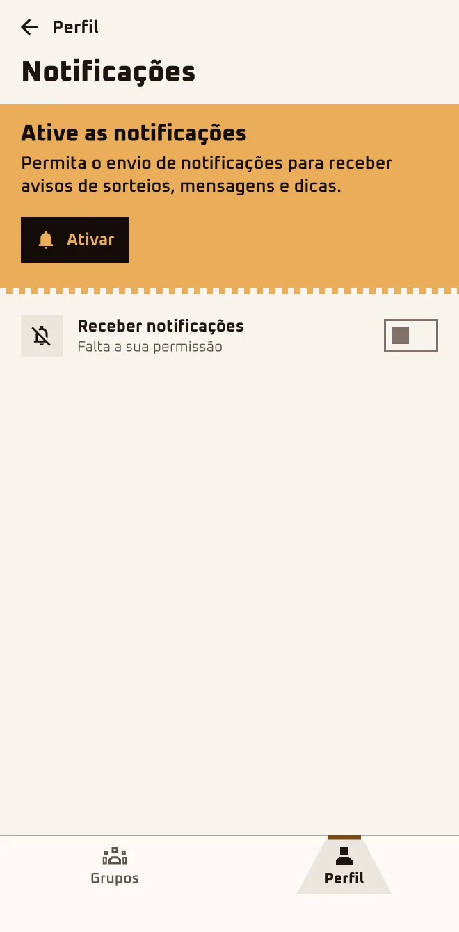 Notifications screen with the prompt to turn on app alerts