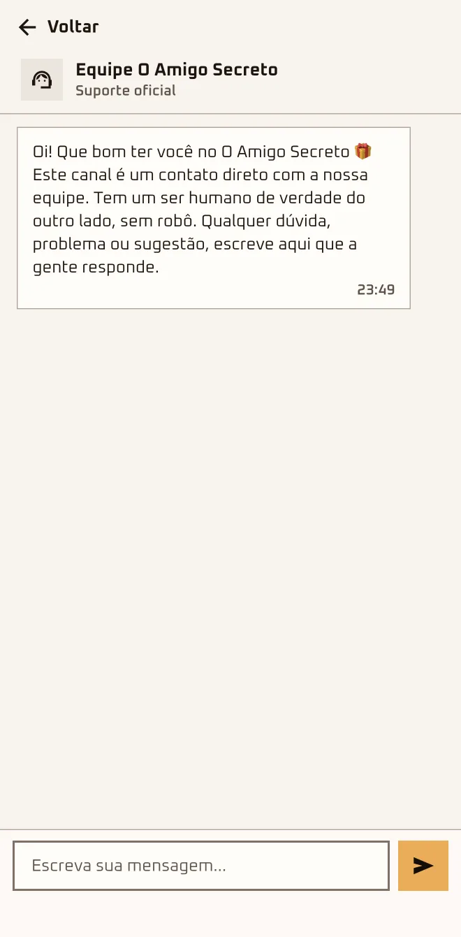 Support chat with the team's welcome message